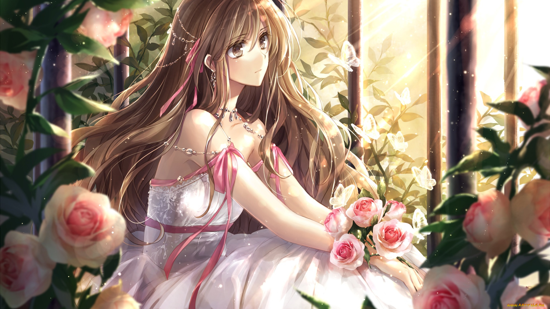 аниме, unknown, , другое, девушка, арт, розы, hagiwara, rin