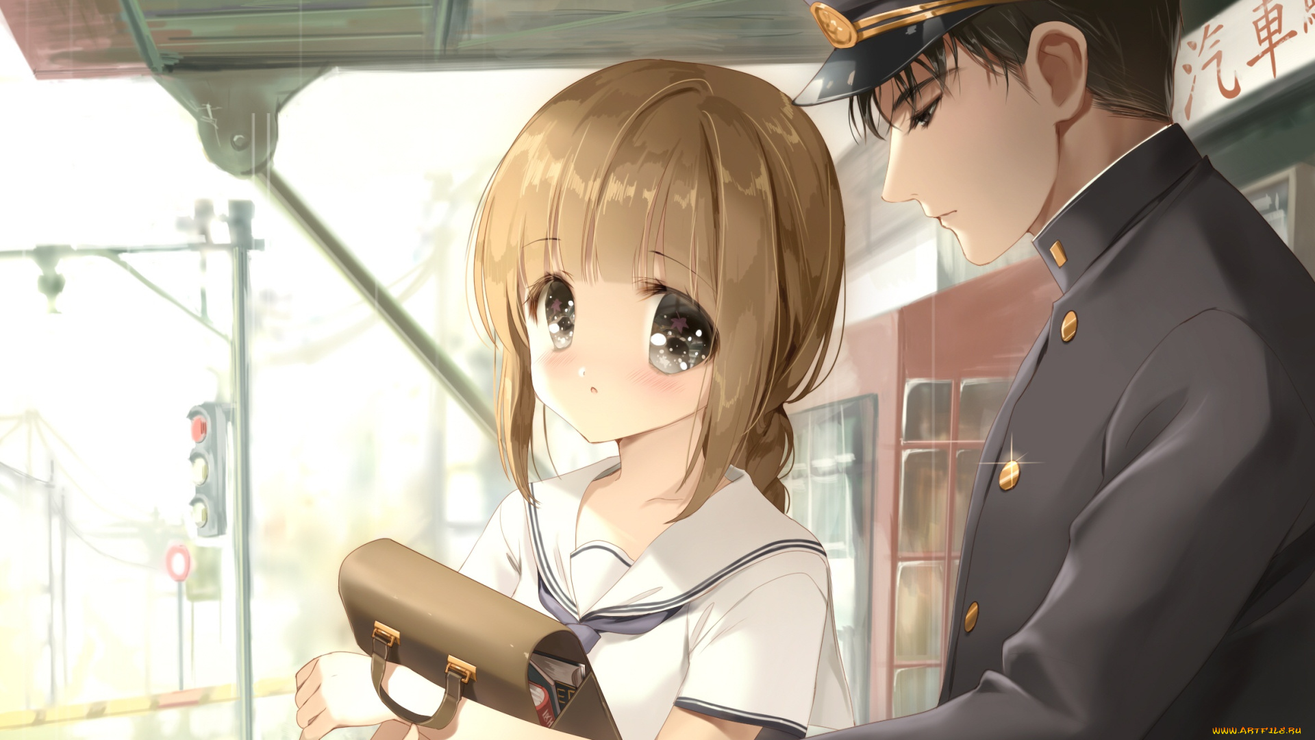 автор, , siloteddy, аниме, город, , улицы, , здания, часы, парень, девушка, арт