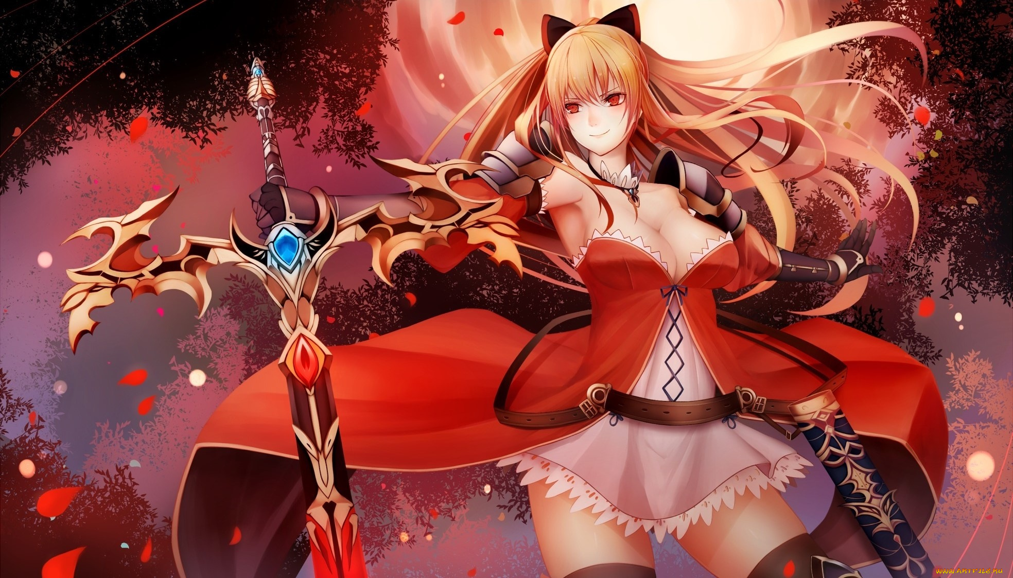 аниме, оружие, , техника, , технологии, меч, фон, взгляд, девушка