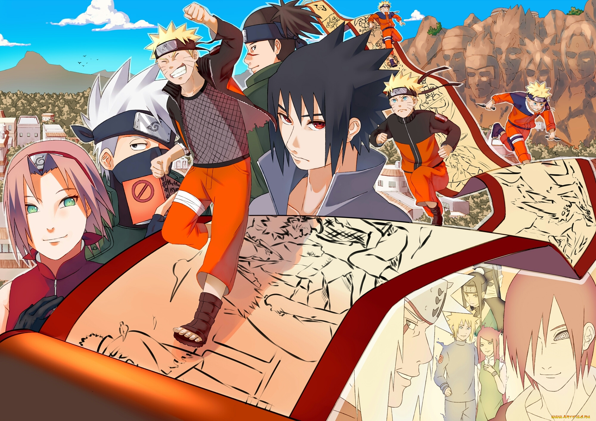 аниме, naruto, art, by, noha, sakura, haruno, kakashi, hatake, uzumaki, sasuke, uchiha, umino, iruka, jiraya, minato, kushina, nagato, haku, zabuza
