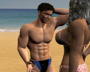 Картинка 3д+графика люди+ people пляж парень фон взгляд девушка