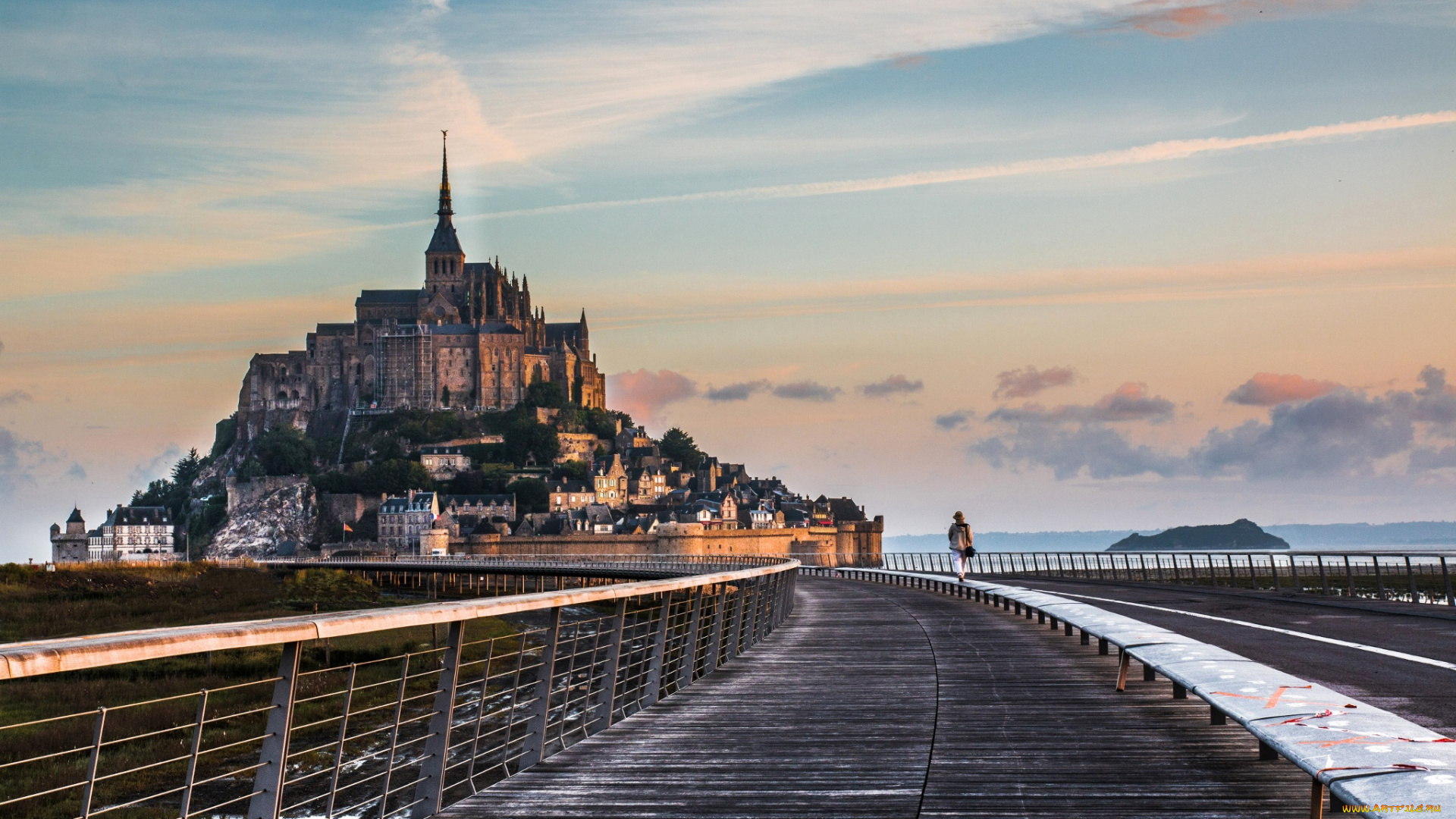 города, -, дворцы, , замки, , крепости, мон-сен-мишель, нормандия, монастырь, дорога