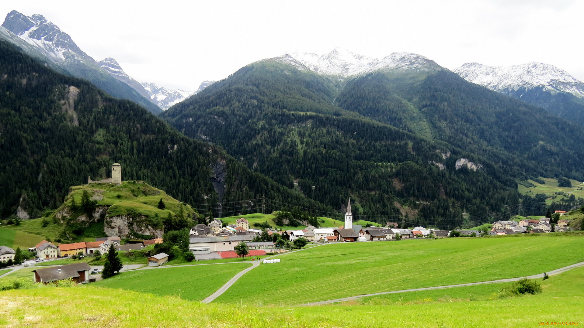 города, -, пейзажи, горы, дома, лес