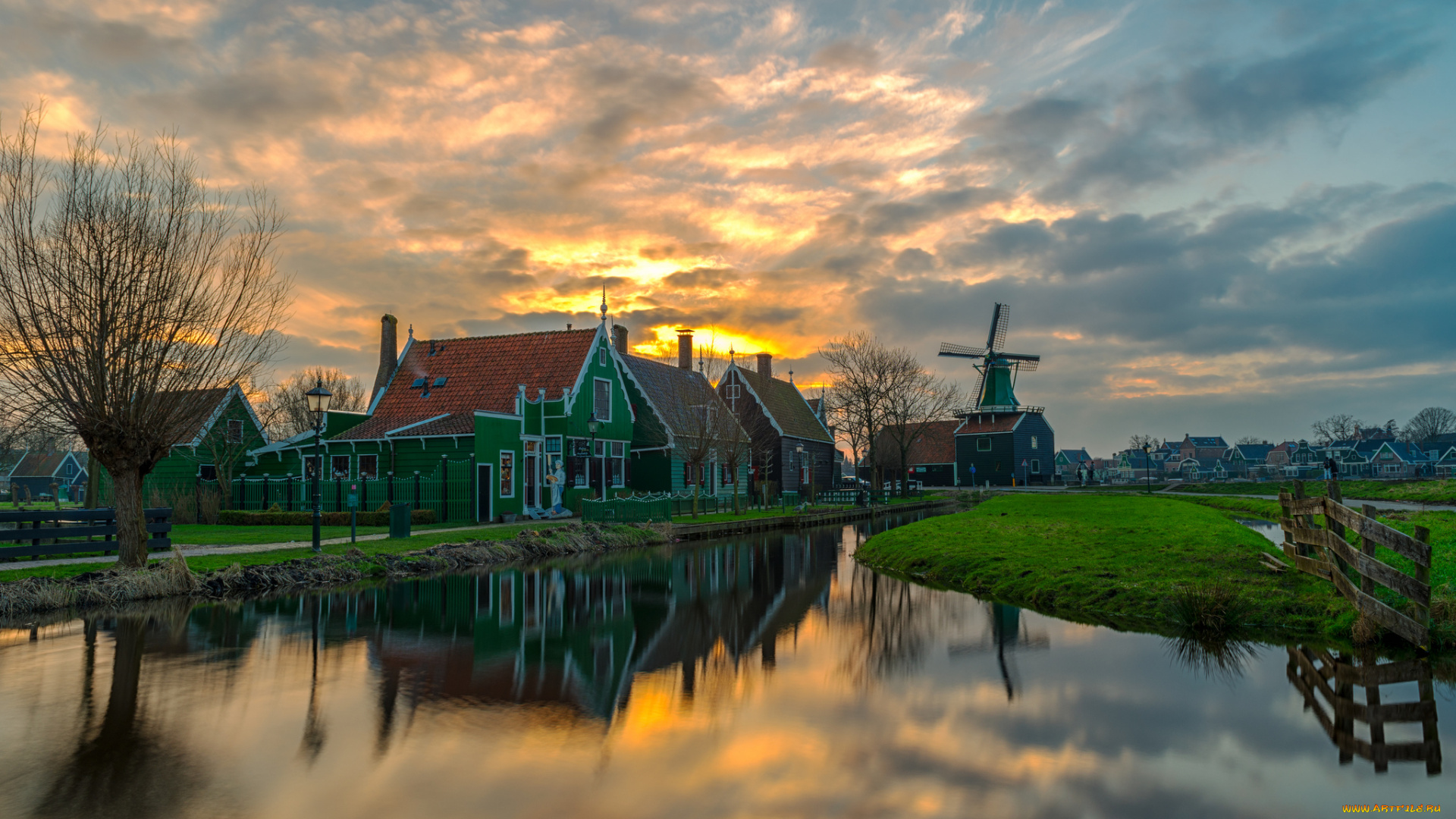 города, -, пейзажи, река, ветряк