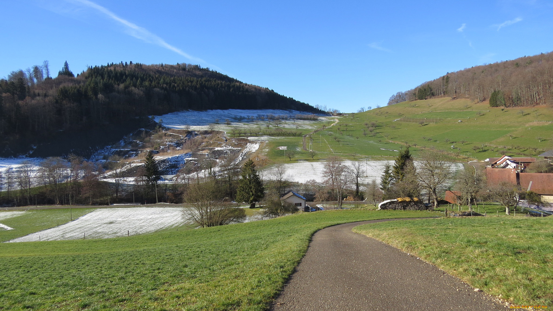 природа, пейзажи, дома, дорога