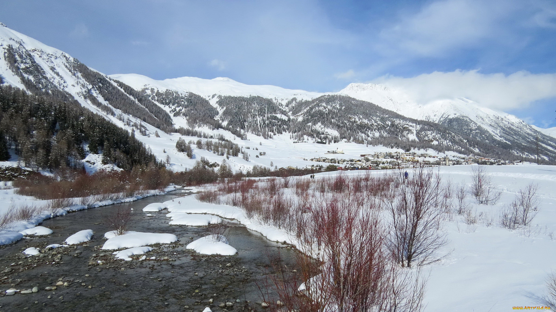 природа, реки, озера, река, снег, облака, лес, горы