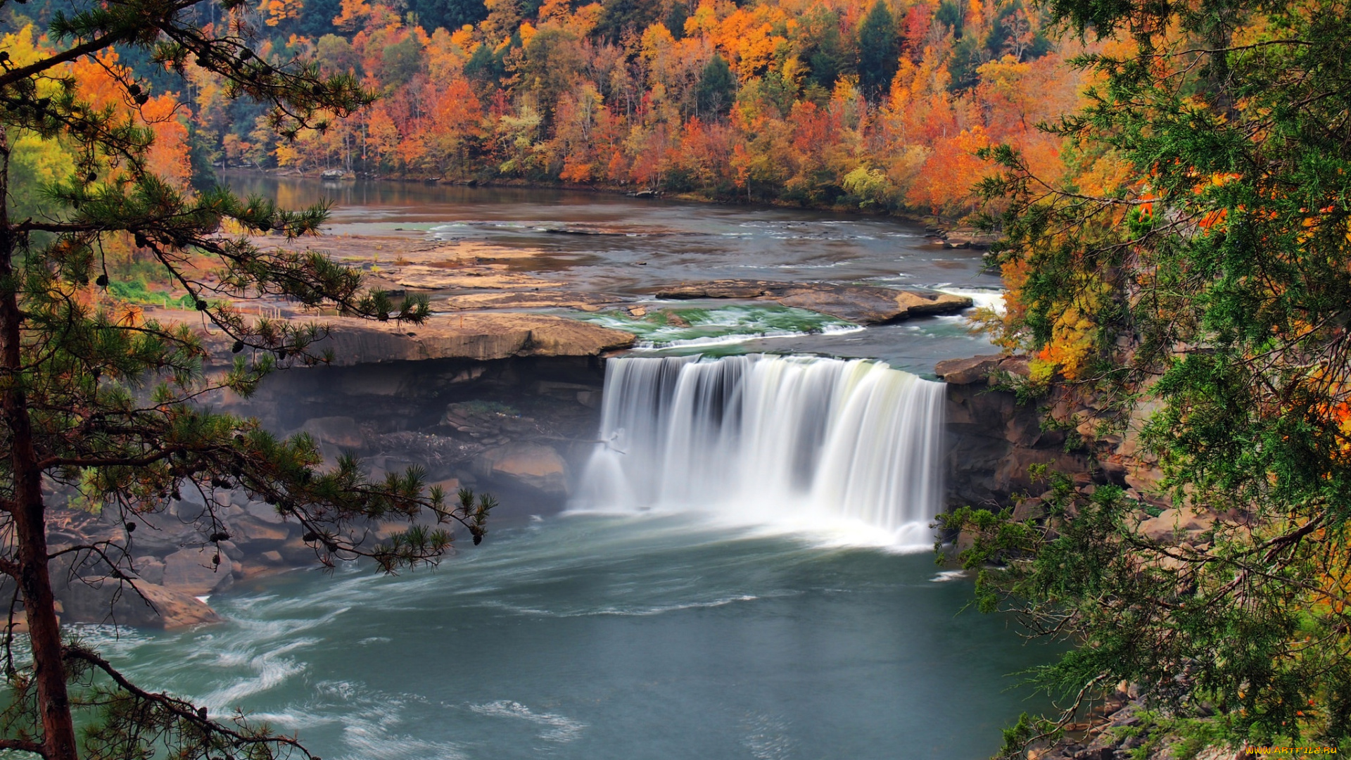 природа, водопады, лес, река