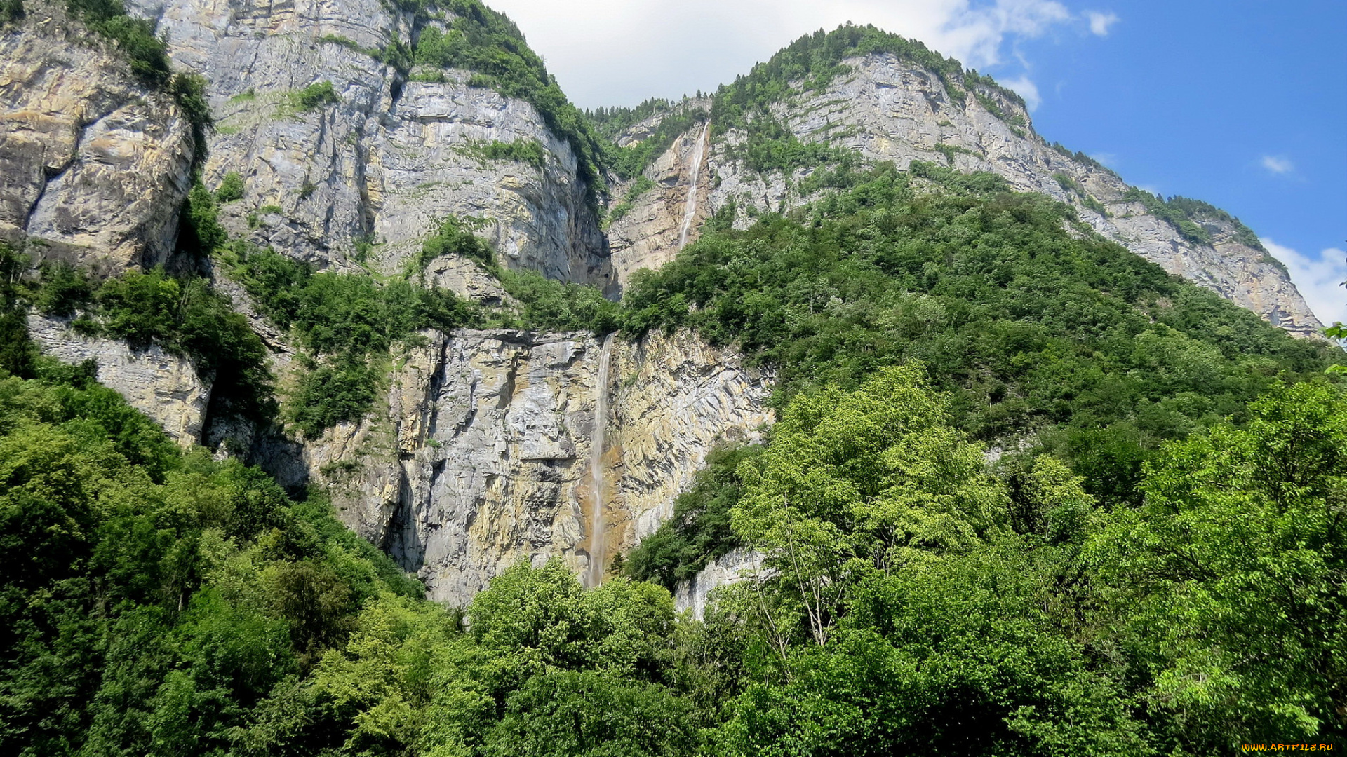 природа, водопады, облака, горы