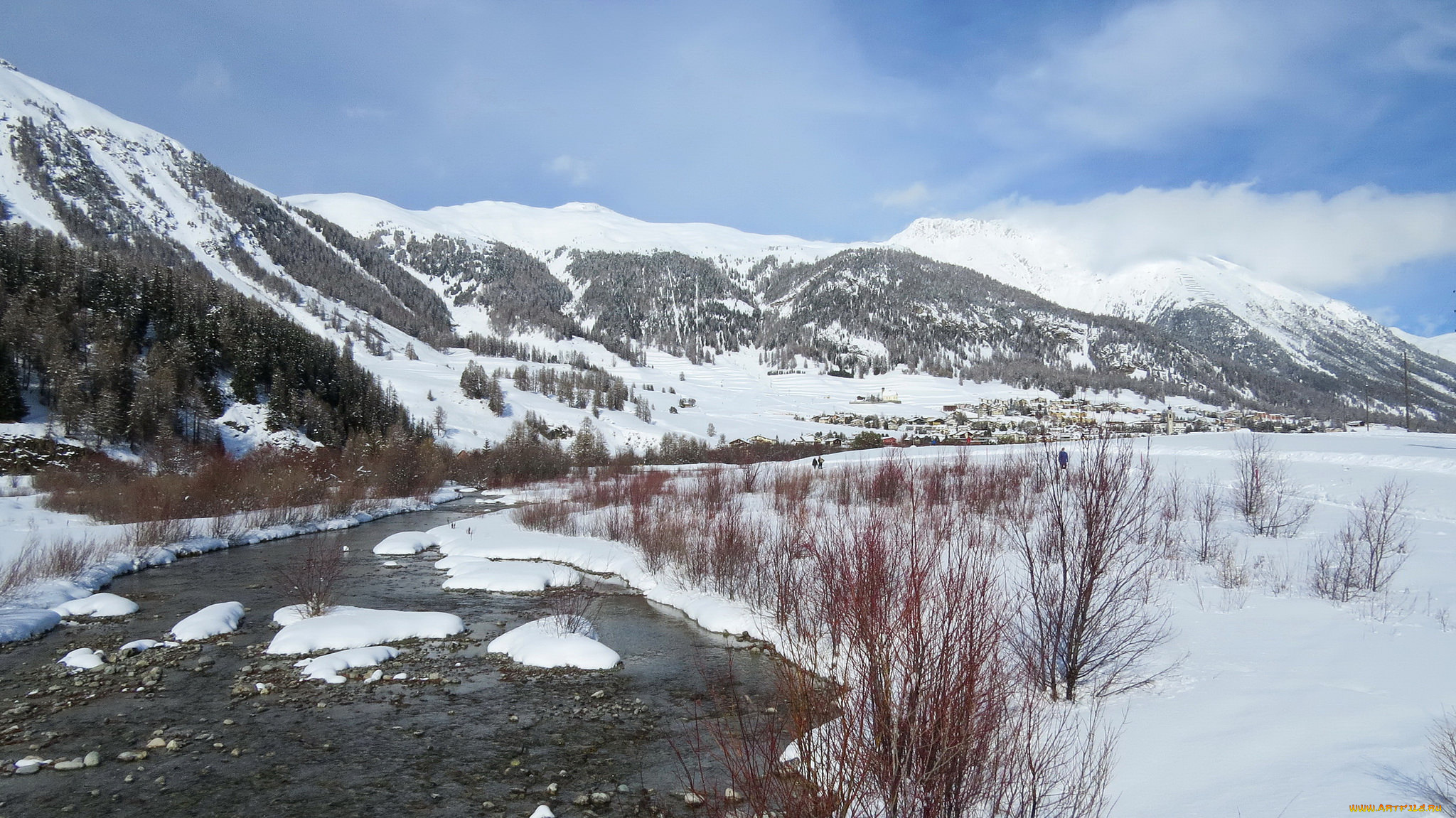 природа, реки, озера, река, снег, облака, лес, горы