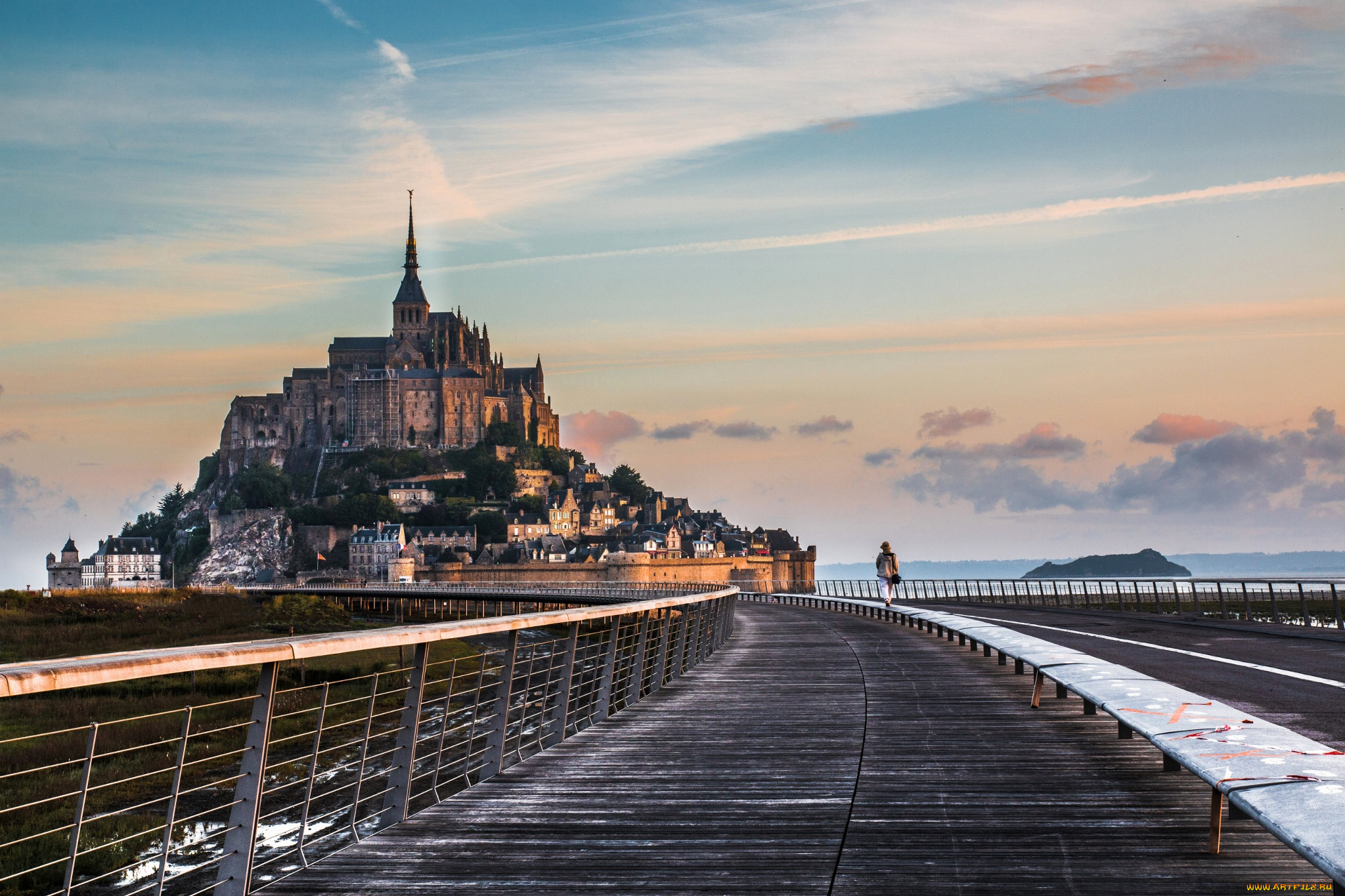 города, -, дворцы, , замки, , крепости, мон-сен-мишель, нормандия, монастырь, дорога