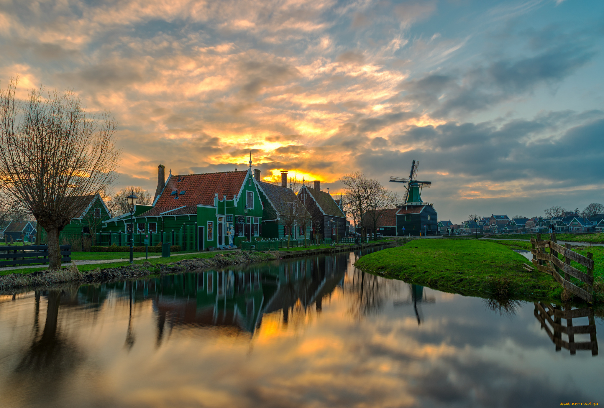 города, -, пейзажи, река, ветряк