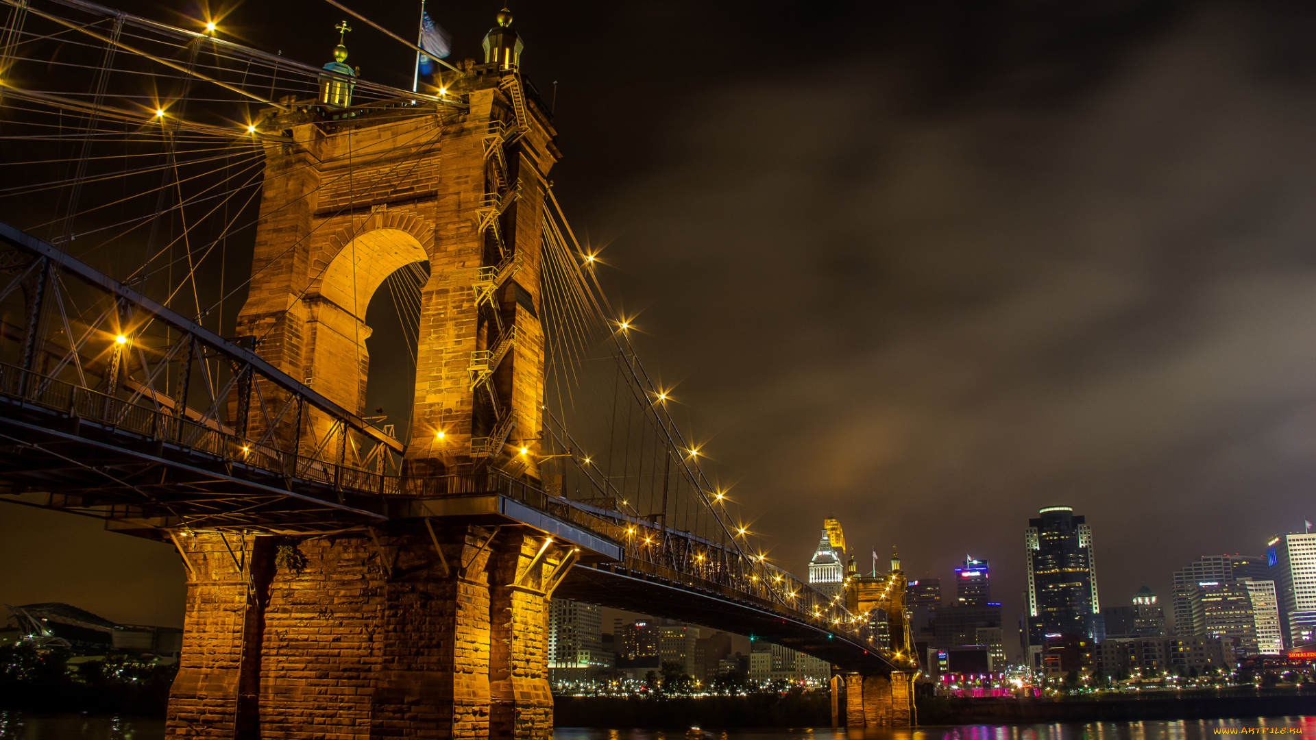 cincinnati, , oh, города, -, мосты, ночь, огни, панорама, мост