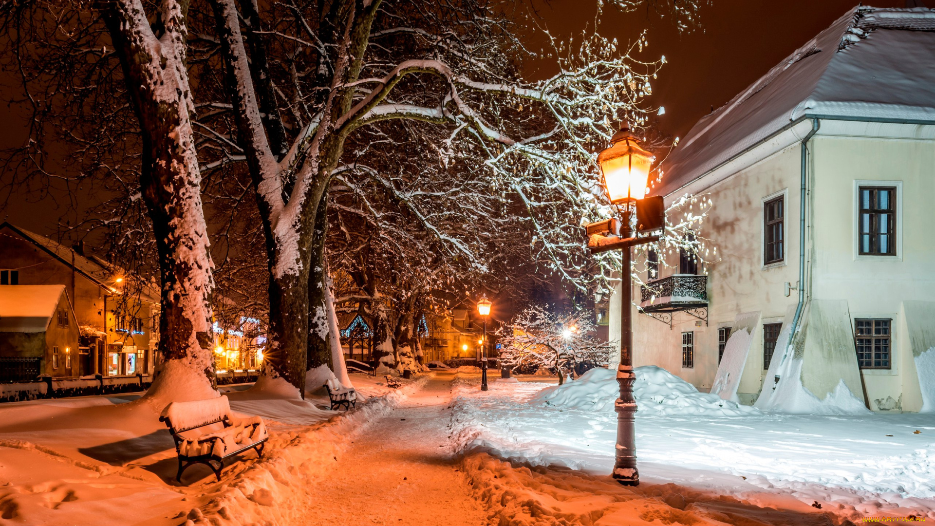 города, -, огни, ночного, города, хорватия, загреб