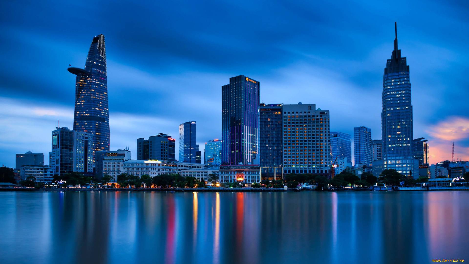 города, -, огни, ночного, города, ночной, пейзаж, огни, ночь, город