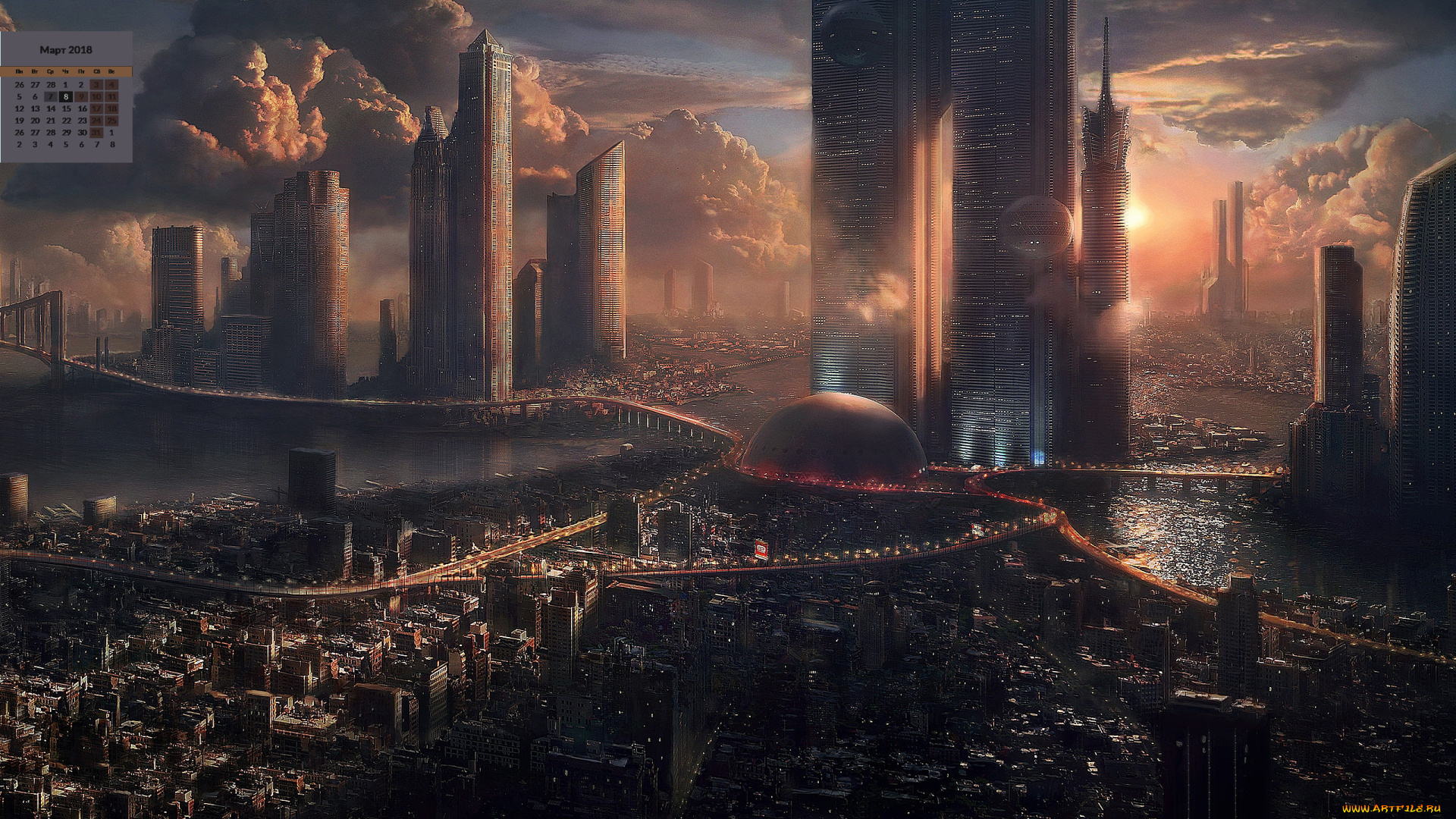 календари, фэнтези, небоскреб, город, 2018