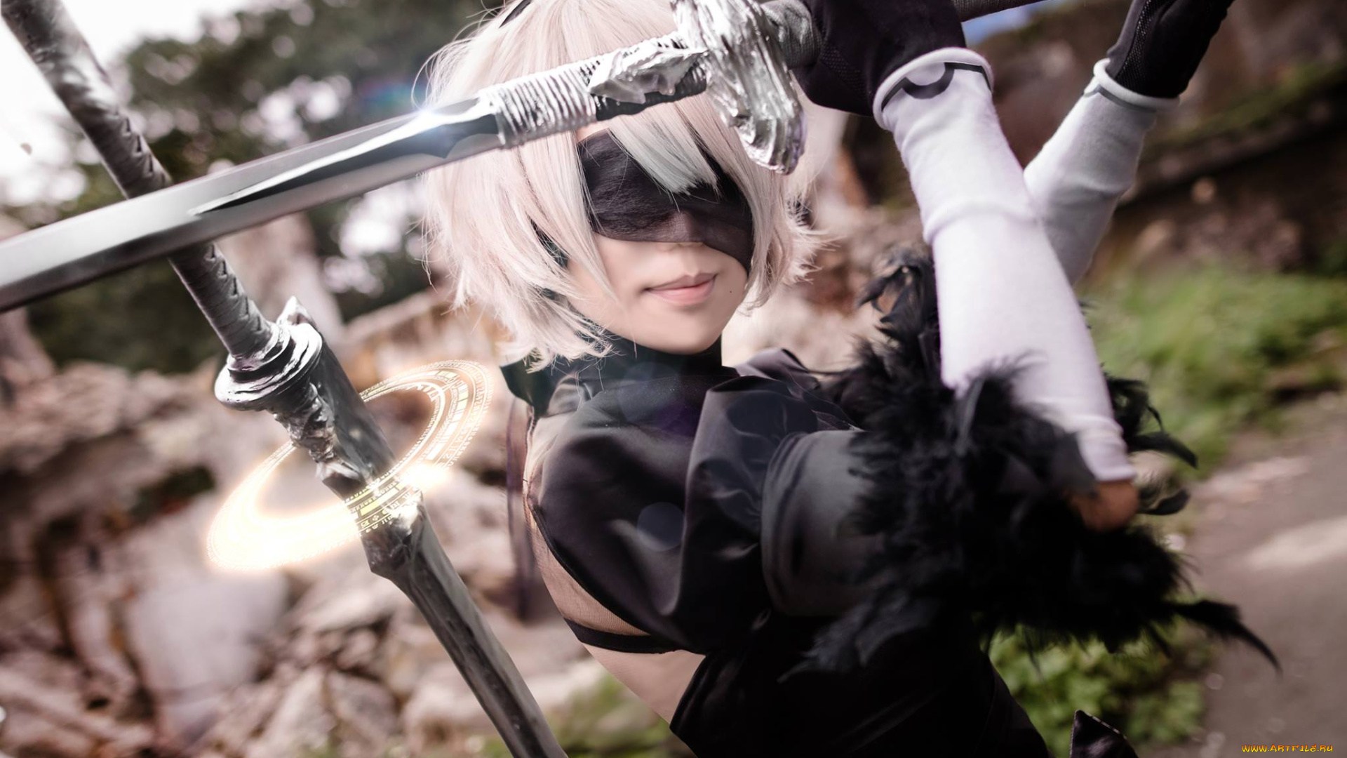 девушки, -unsort, , девушки, с, оружием, оружие, развалины, андроид, девушка, 2в, shimotsuki