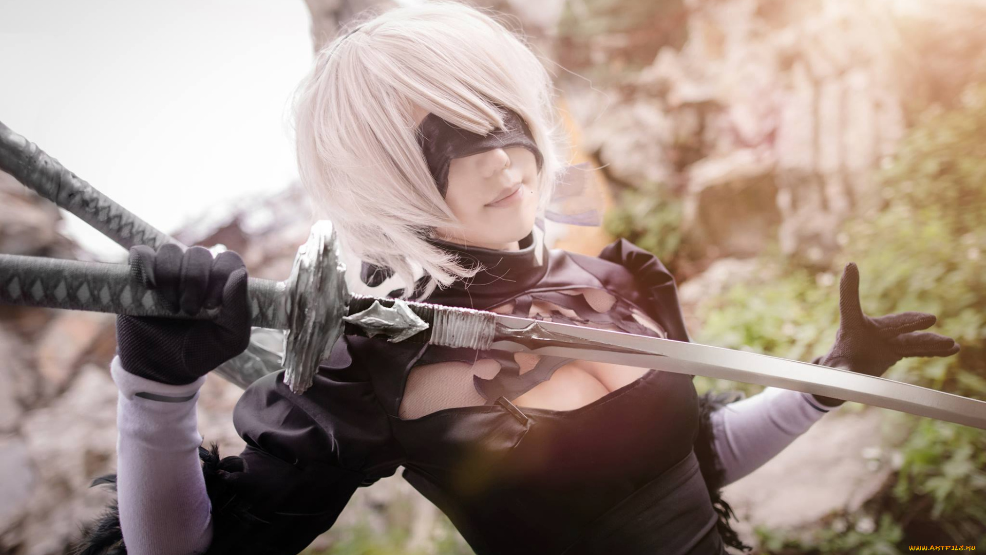 девушки, -unsort, , девушки, с, оружием, развалины, мечи, девушка, 2в, андроид, shimotsuki