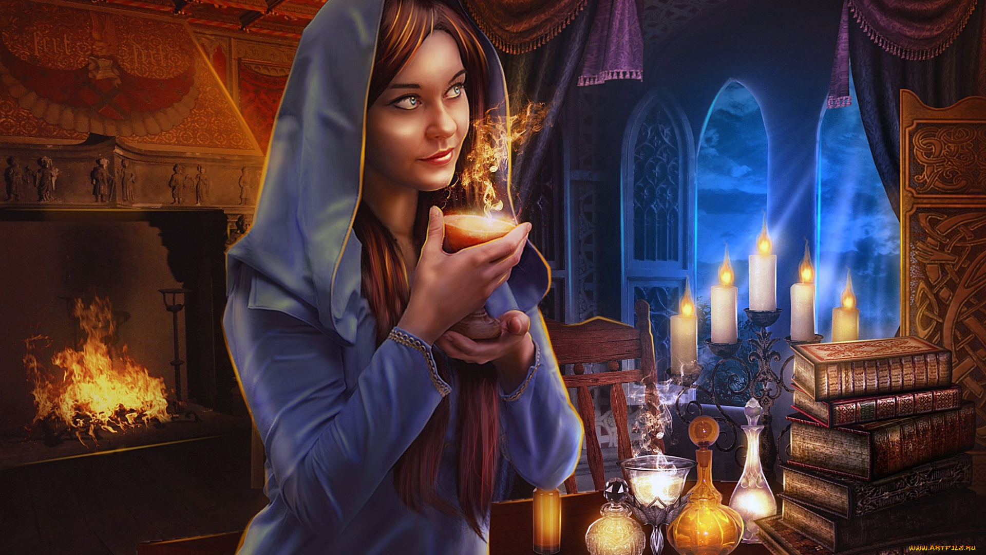 фэнтези, маги, , волшебники, огонь, свеча, ритуал, заклинание, магя, колдовство, колдунья, маг, женщина, свечение