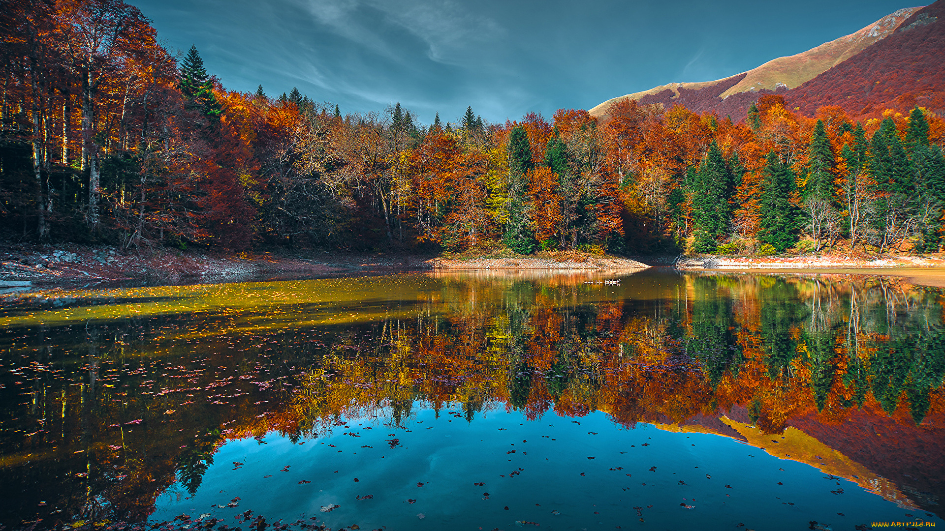 природа, реки, озера, озеро, отражение, лес, красота, осень, золотая, небо, вода, деревья, зеркало