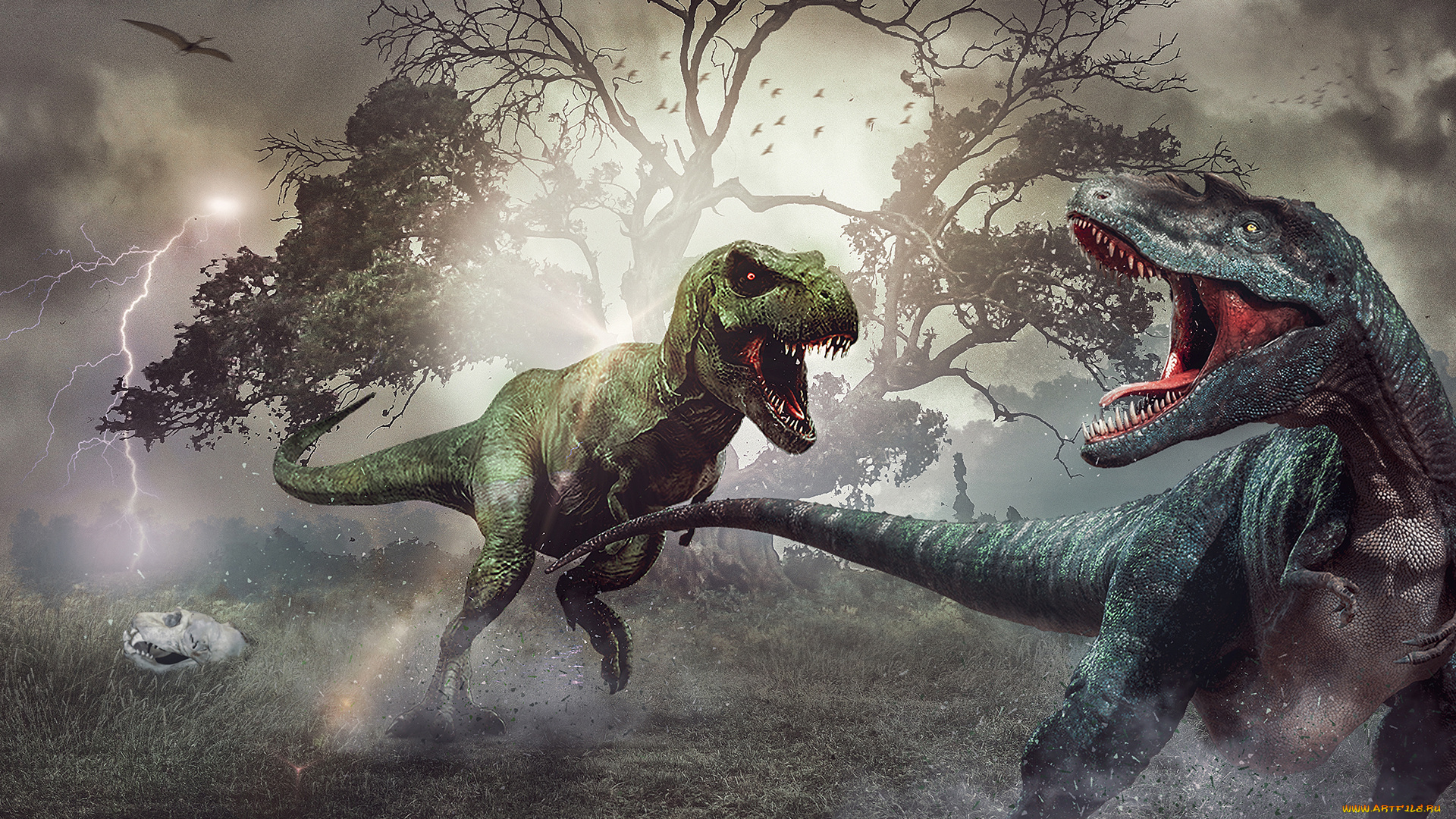 рисованное, животные, , доисторические, динозавры, тиранозавр, велоцераптор, нападение, охота, сражение, ящеры, монстры, пасть, хвост, ископаемые, древний, эра
