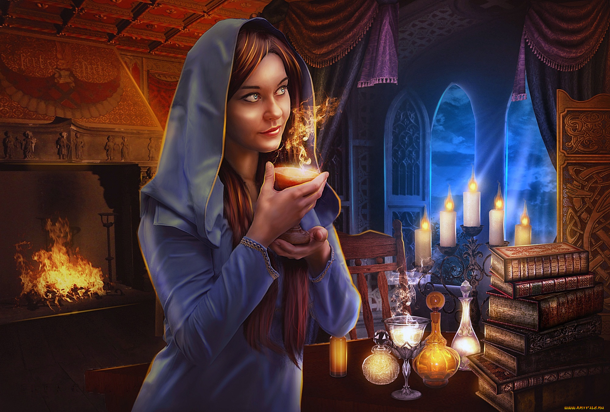 фэнтези, маги, , волшебники, огонь, свеча, ритуал, заклинание, магя, колдовство, колдунья, маг, женщина, свечение