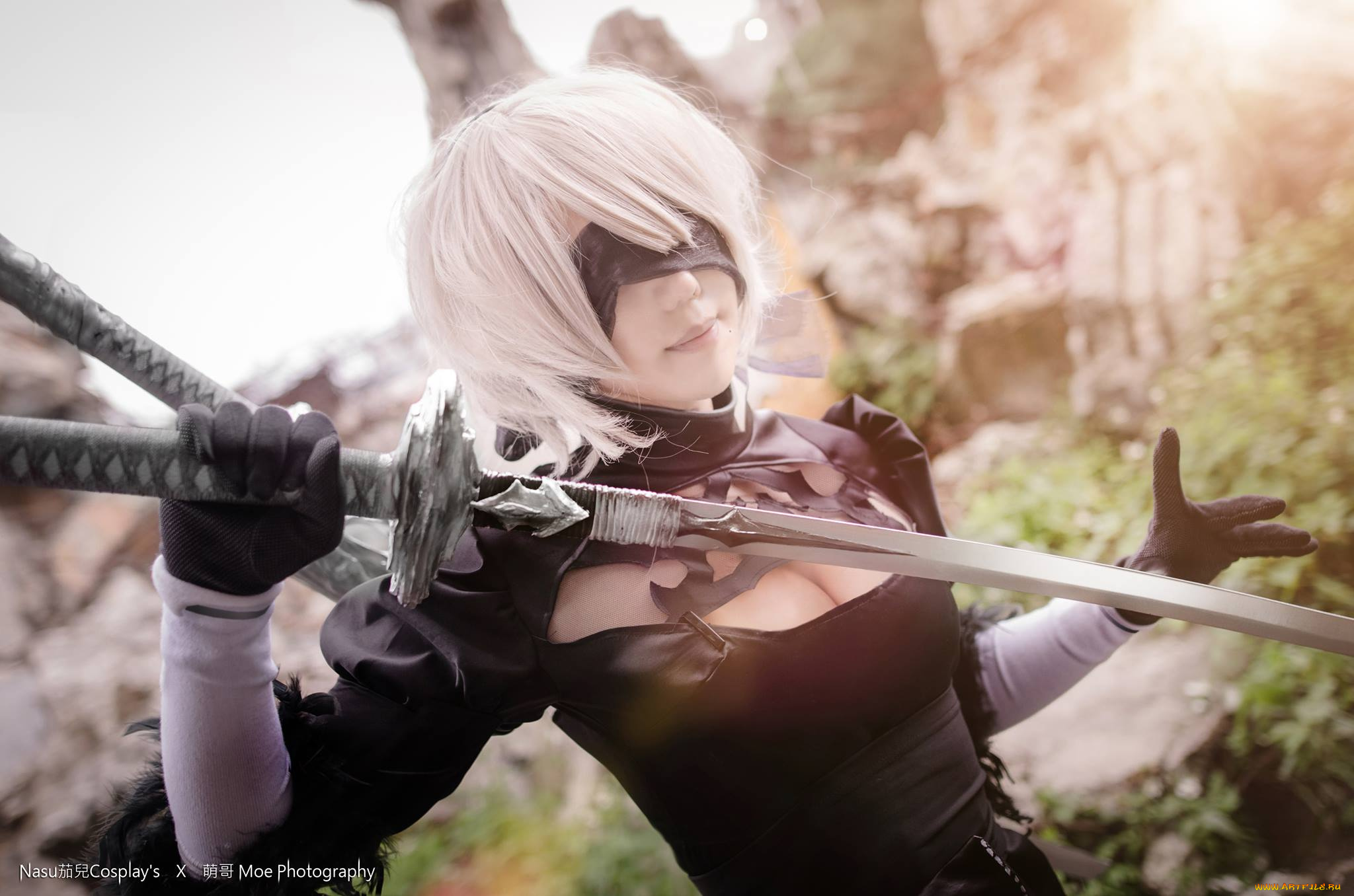 девушки, -unsort, , девушки, с, оружием, развалины, мечи, девушка, 2в, андроид, shimotsuki