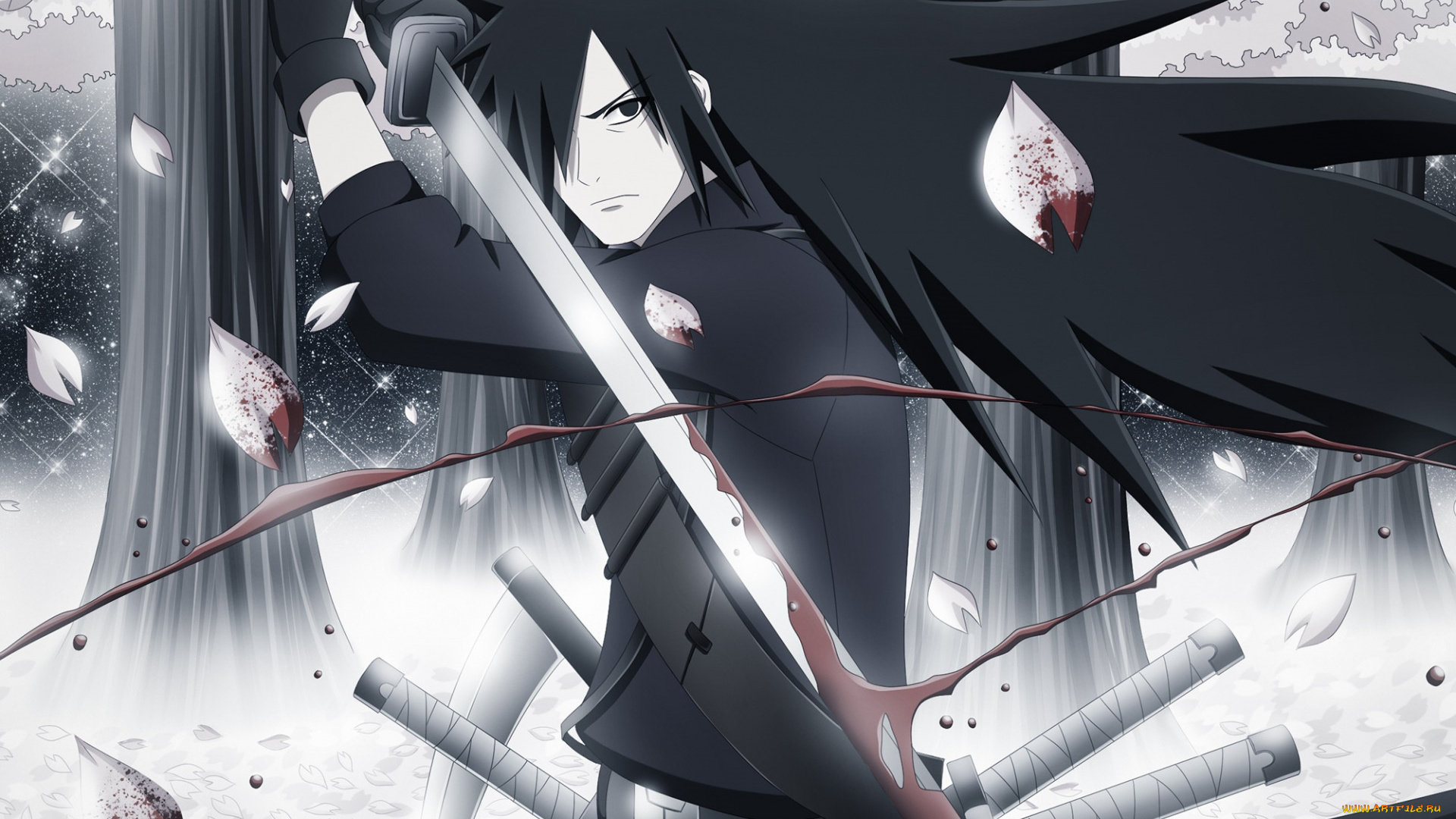 аниме, naruto, учиха, мадара, мечи, кровь