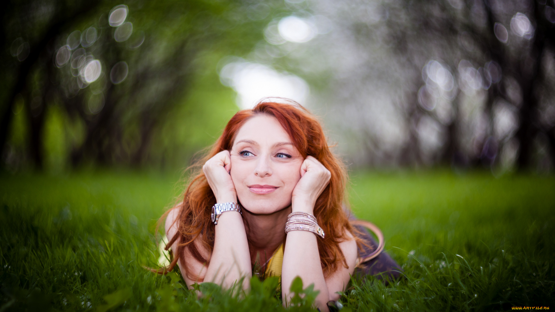 девушки, -, рыжеволосые, и, разноцветные, рыжая, трава