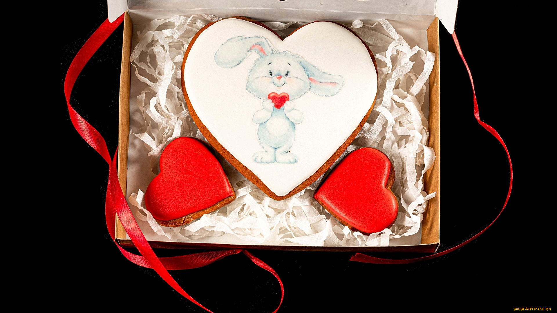 праздничные, день, святого, валентина, , сердечки, , любовь, коробка, лента, пряники, сердечки