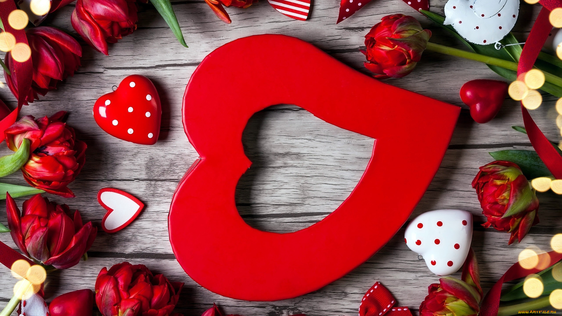 праздничные, день, святого, валентина, , сердечки, , любовь, тюльпаны, бутоны, сердце, сердечки