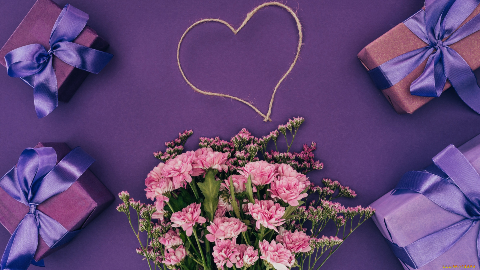 праздничные, подарки, и, коробочки, гвоздики, букет, сердце, подарки, ленты, банты