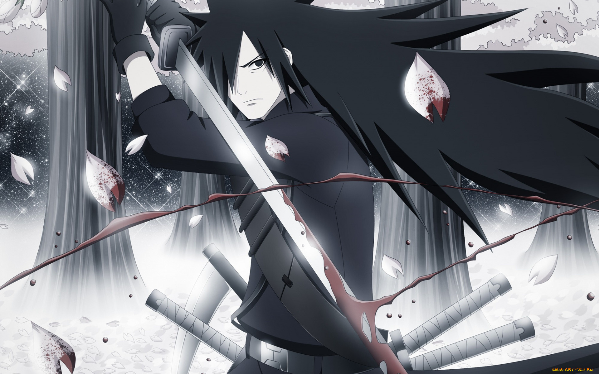 аниме, naruto, учиха, мадара, мечи, кровь