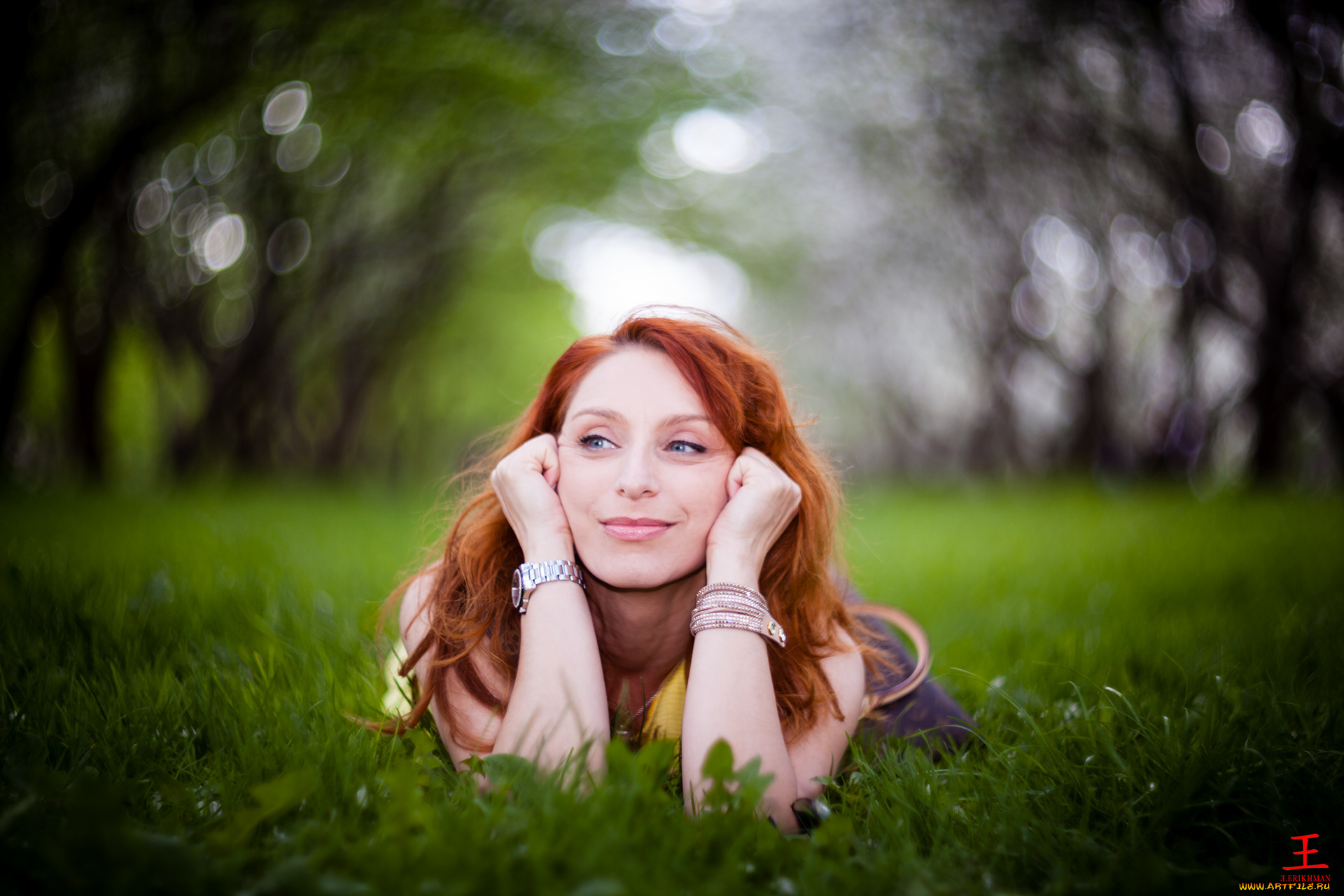 девушки, -, рыжеволосые, и, разноцветные, рыжая, трава