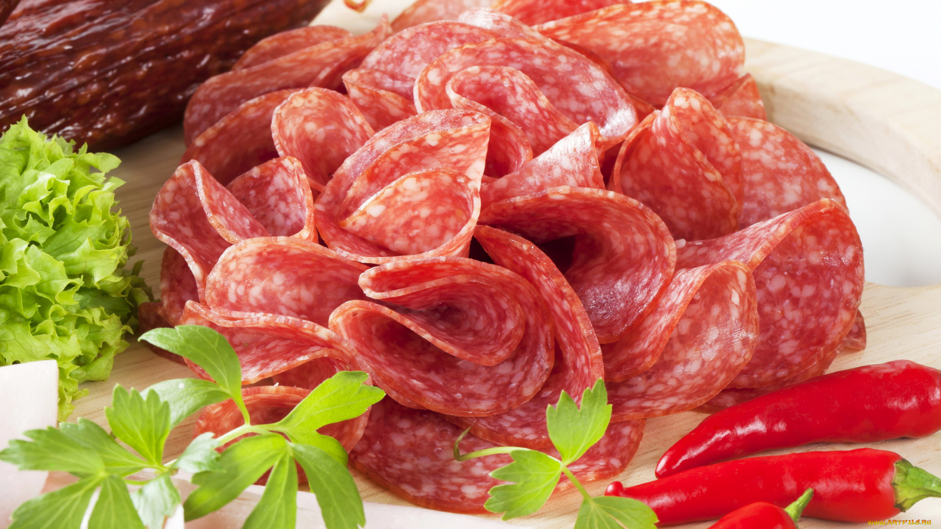 еда, колбасные, изделия, копченая, колбаса, нарезка, острый, перец, петрушка