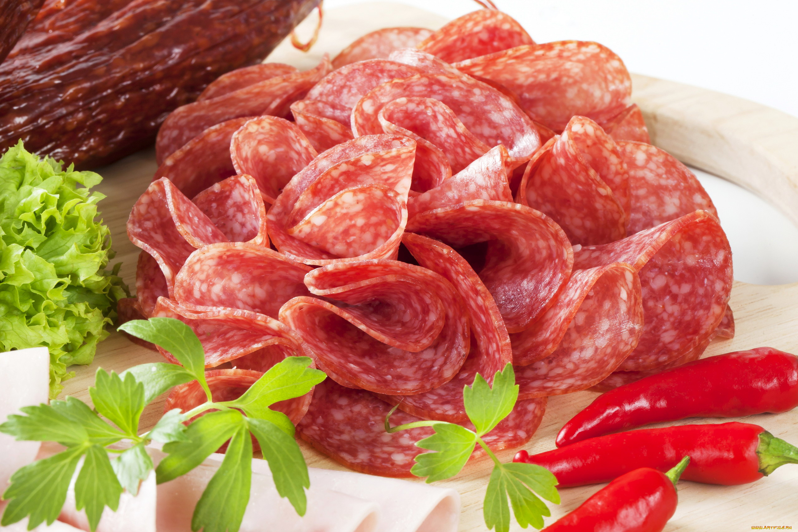 еда, колбасные, изделия, копченая, колбаса, нарезка, острый, перец, петрушка