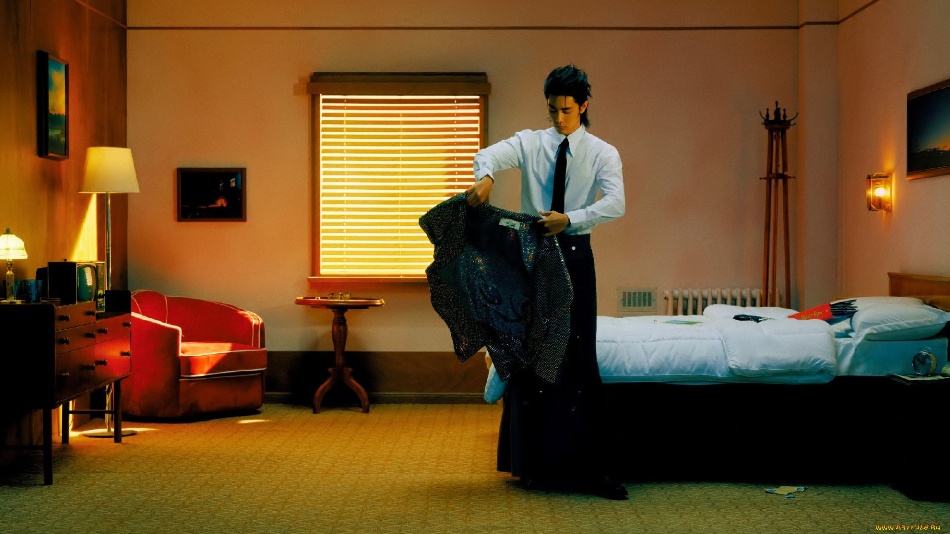 мужчины, xiao, zhan, актер, костюм, комната, кровать