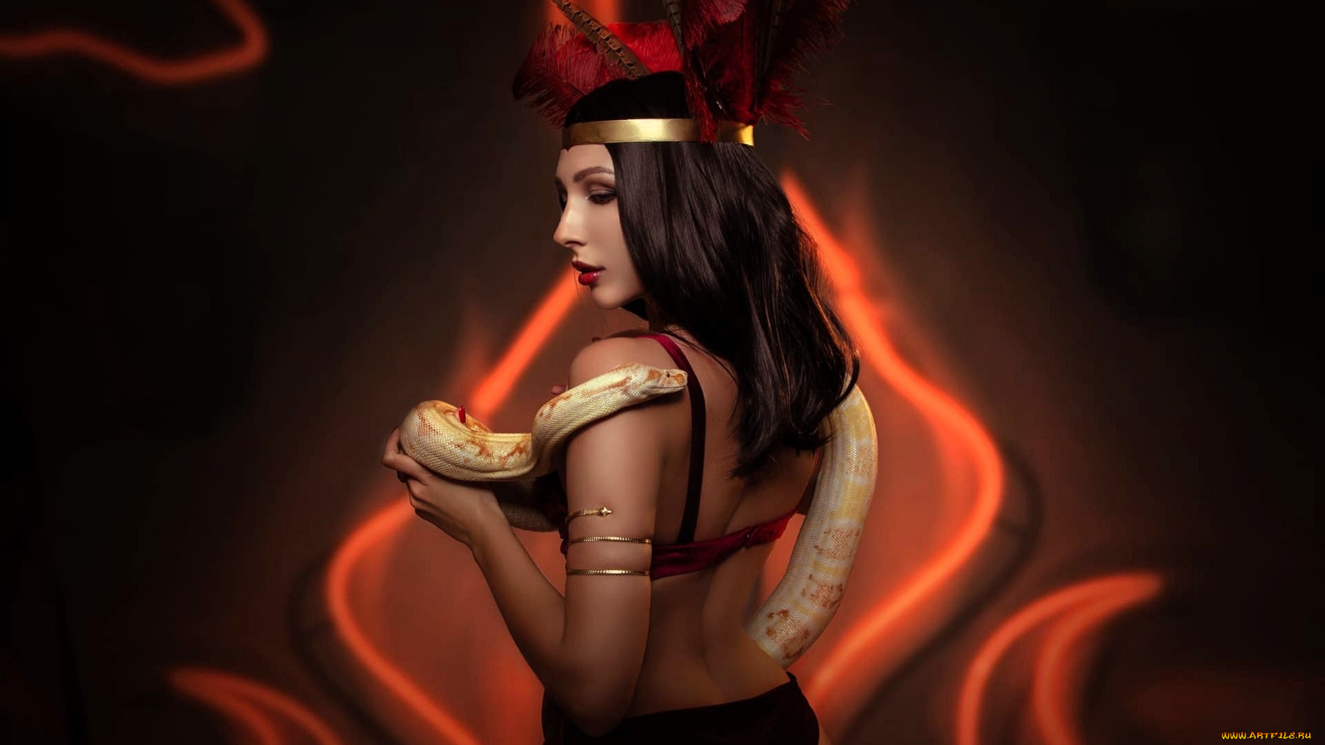 ladybell, девушки, -, креатив, , косплей, образ, косплей, костюм, белье, змея, перья