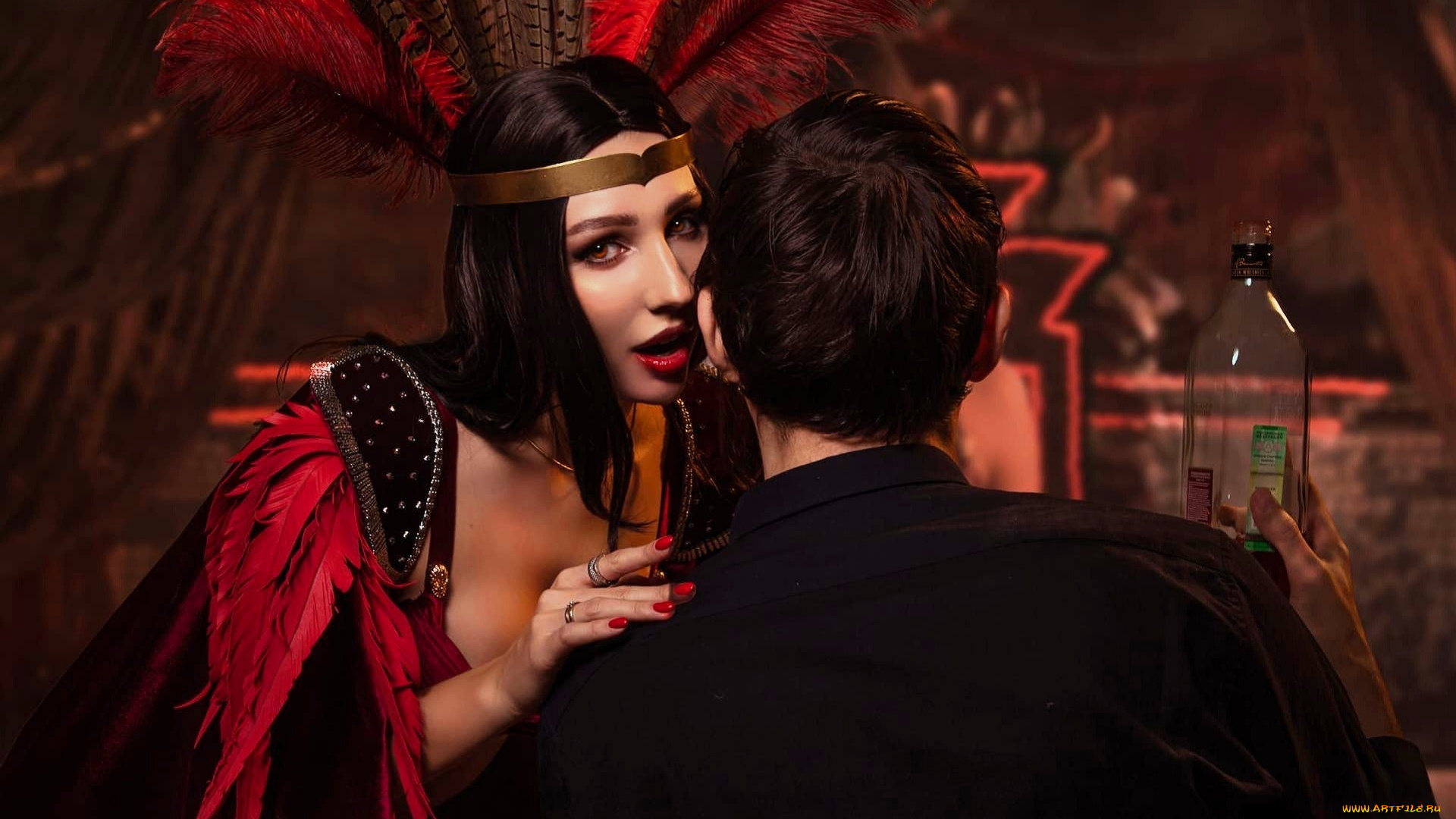 ladybell, девушки, -, креатив, , косплей, образ, косплей, костюм, белье, плащ, перья, мужчина, бутылка