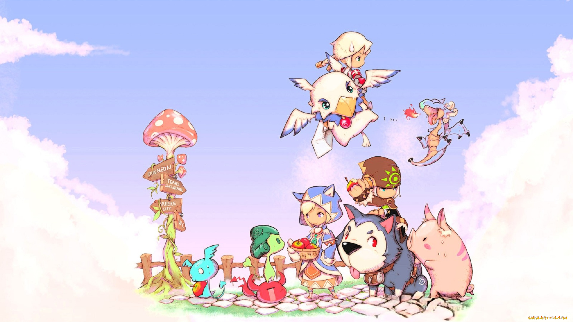 видео, игры, dragonica, персонажи, животные, забор, грибы