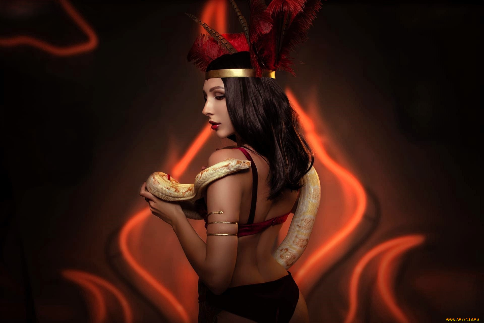 ladybell, девушки, -, креатив, , косплей, образ, косплей, костюм, белье, змея, перья