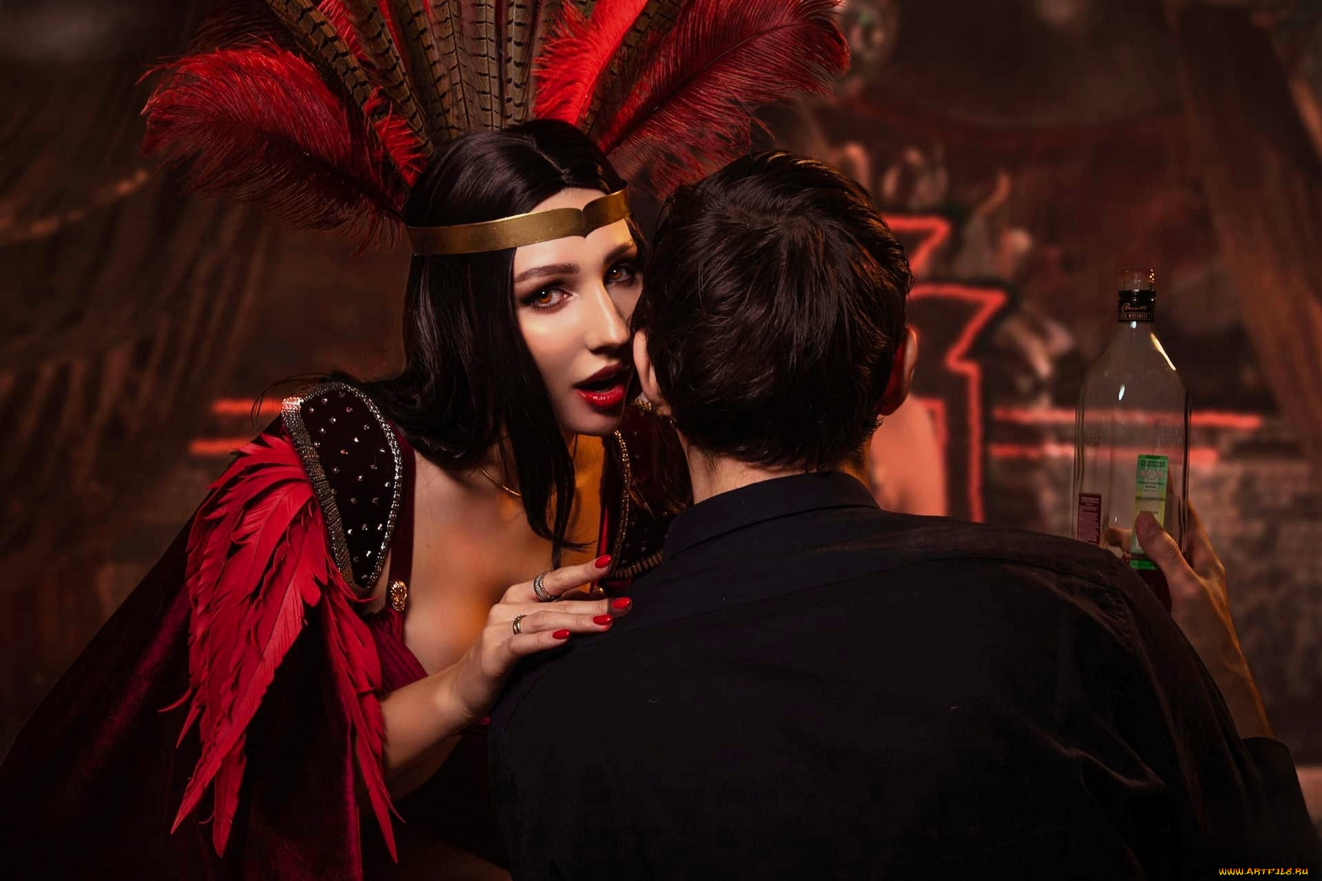 ladybell, девушки, -, креатив, , косплей, образ, косплей, костюм, белье, плащ, перья, мужчина, бутылка