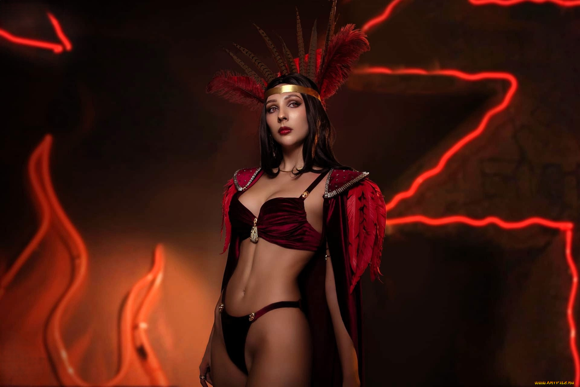 ladybell, девушки, -, креатив, , косплей, образ, косплей, костюм, белье, плащ, перья