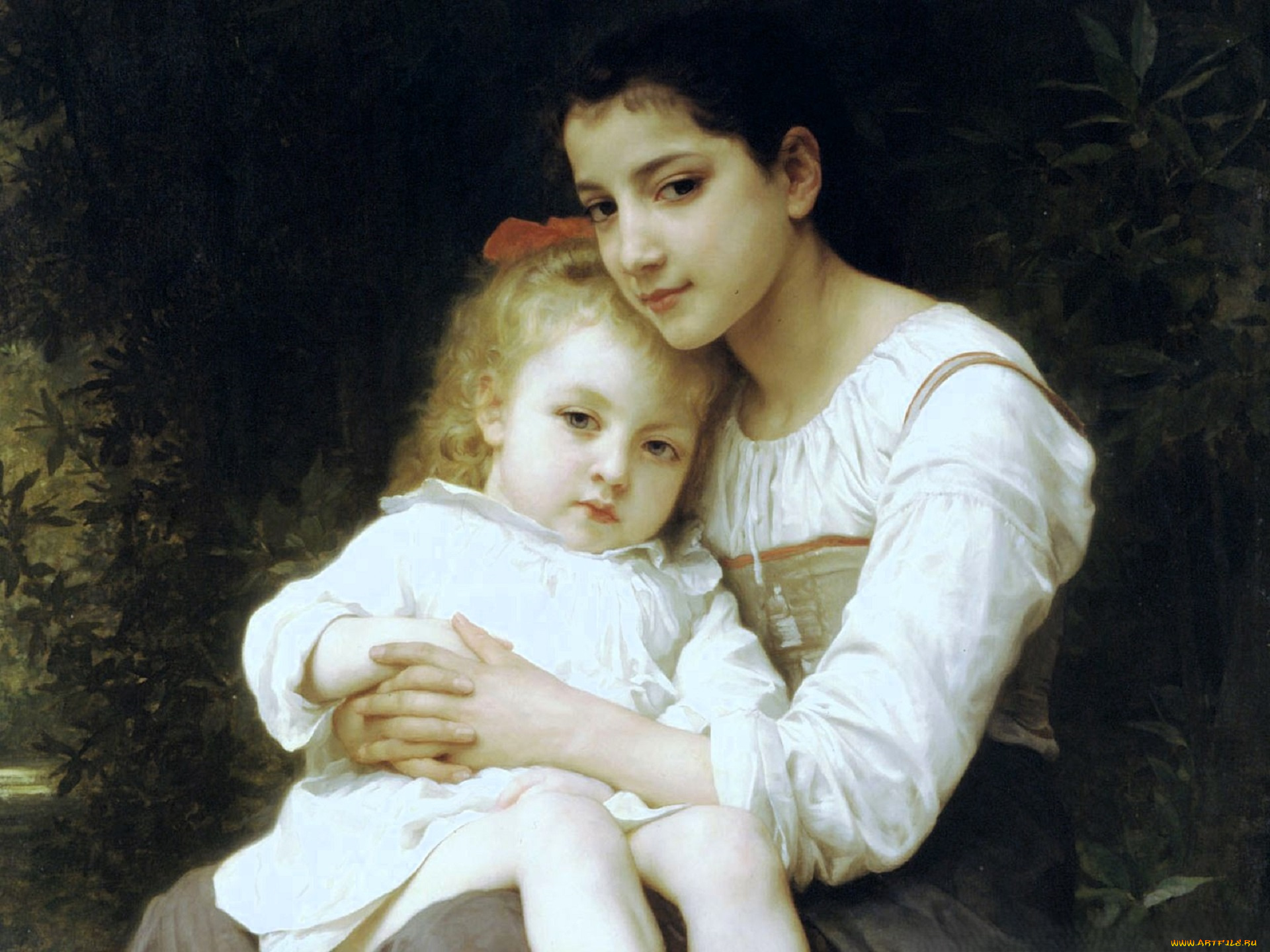 adolphe-william, bouguereau, рисованное, девочки, сестры