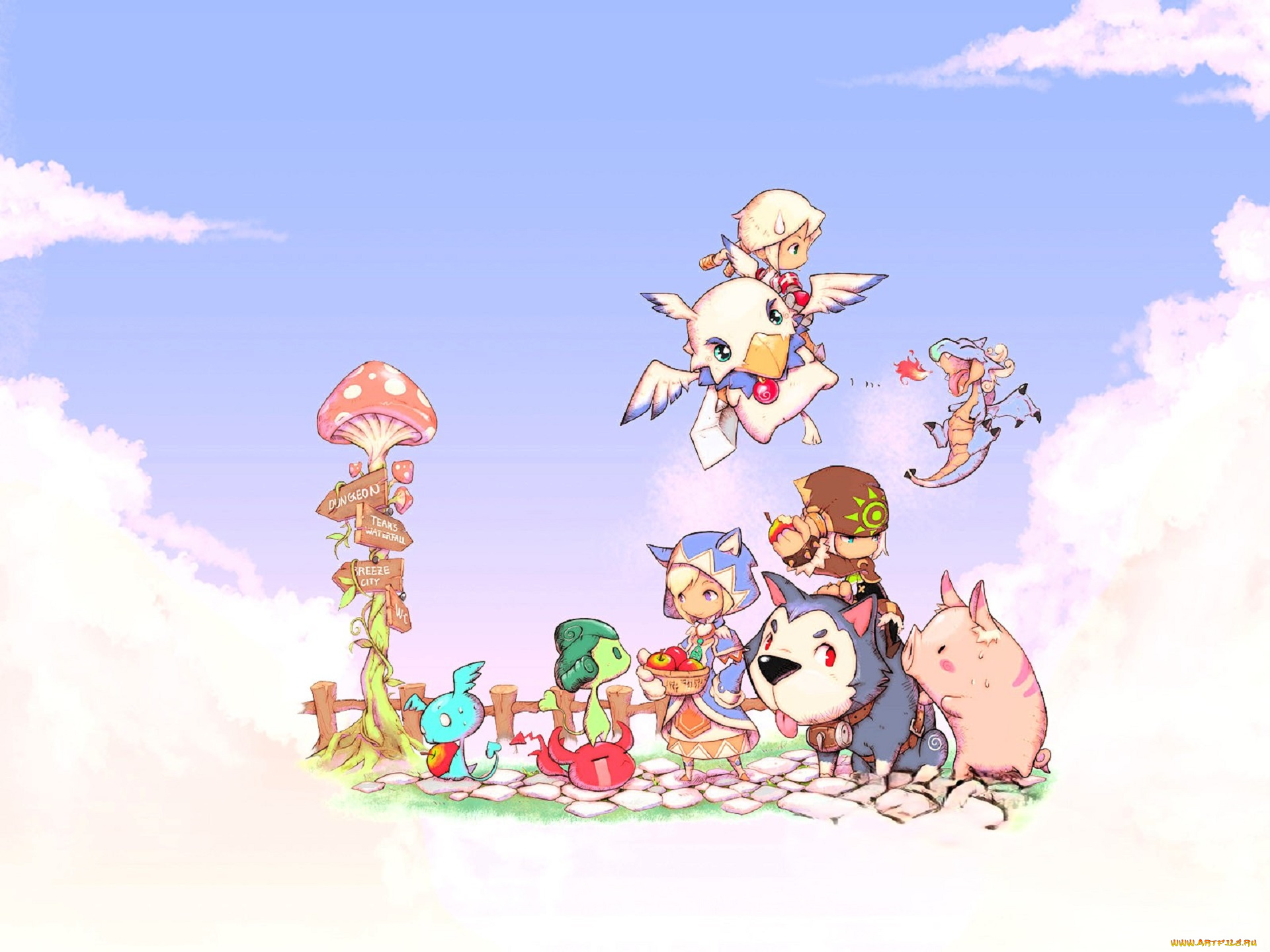 видео, игры, dragonica, персонажи, животные, забор, грибы