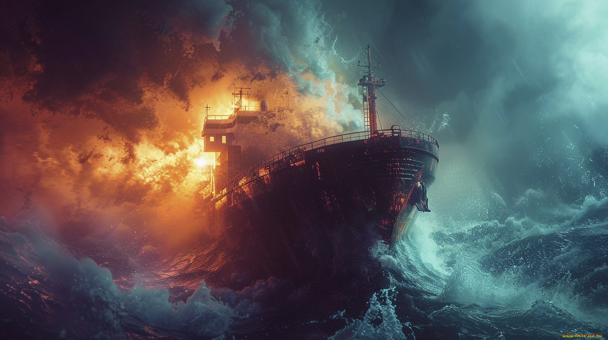 корабли, 3d, нейросеть, шторм, корабль