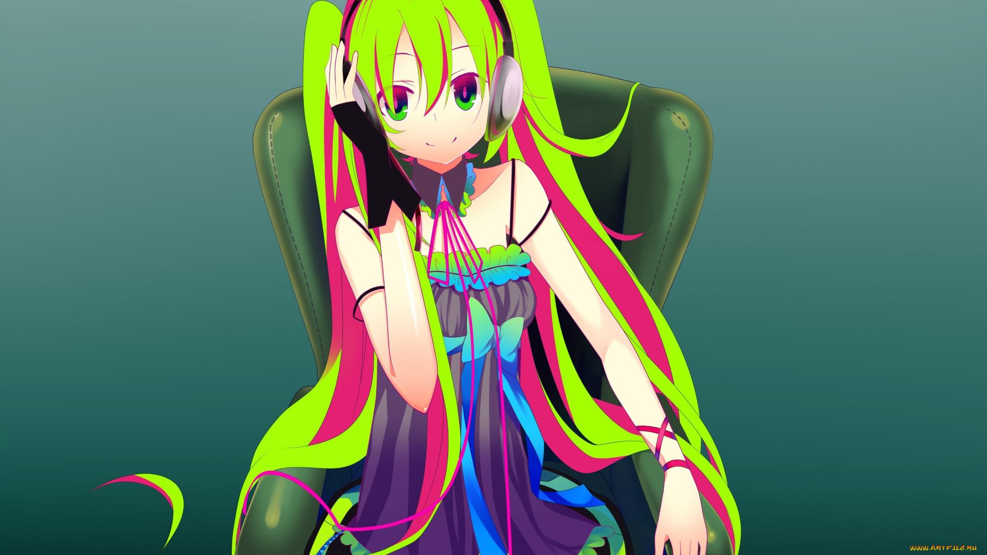 аниме, vocaloid, девушка, наушники, корона, hatsune, miku