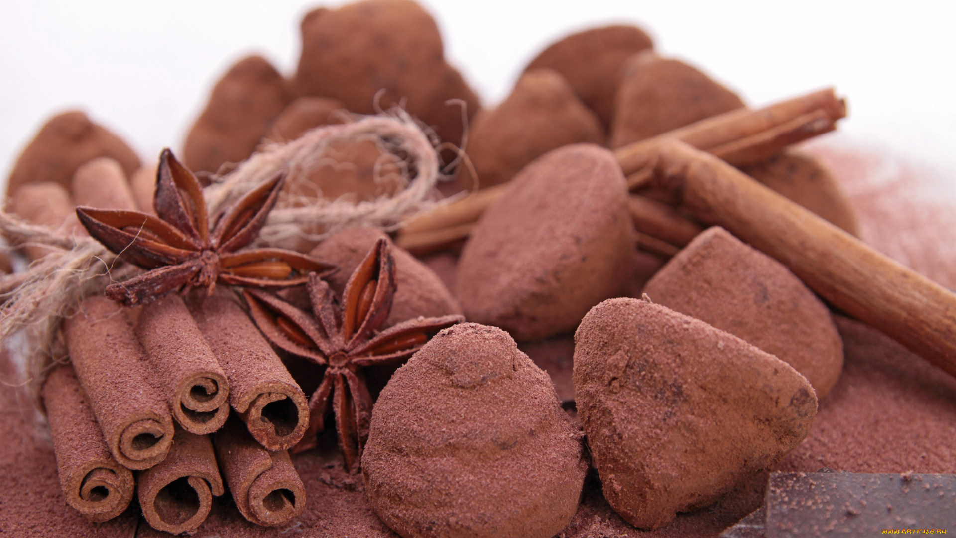 еда, конфеты, шоколад, сладости, какао, корица, трюфеля