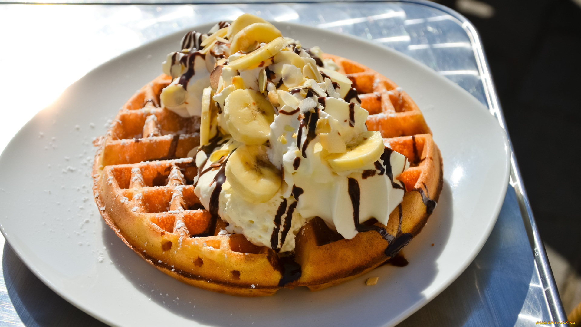 еда, мороженое, десерты, сливки, банан, вафля