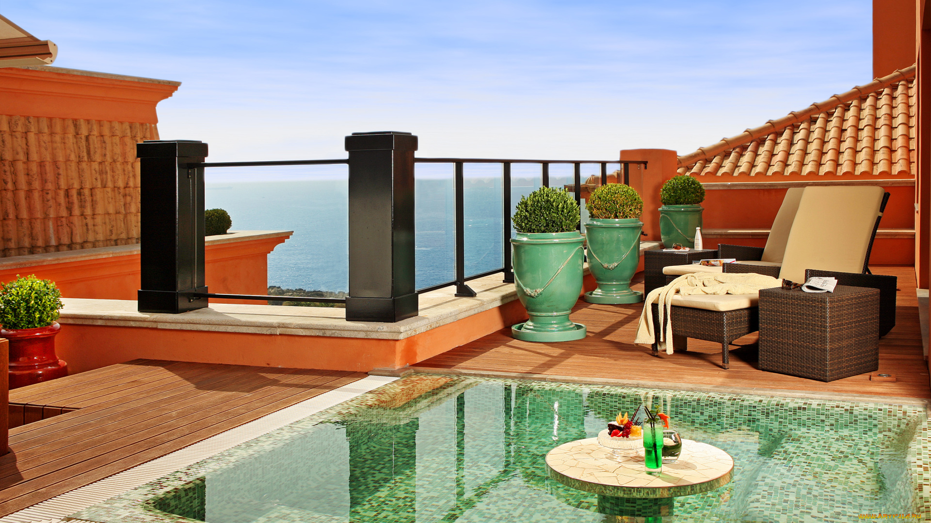 интерьер, бассейны, открытые, площадки, бассейн, коктейли