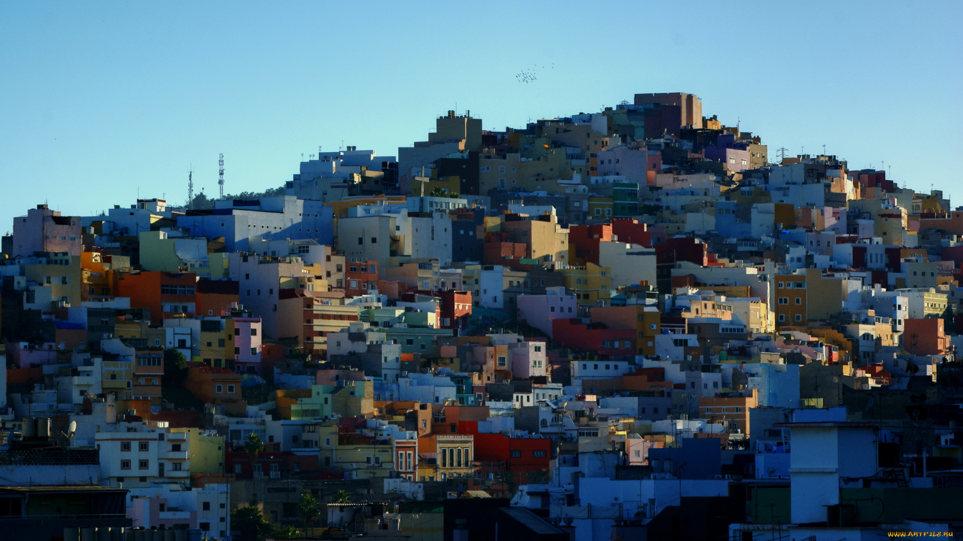 испания, канарские, ва, лас, пальмас, де, гран, канария, города, здания, дома, закат